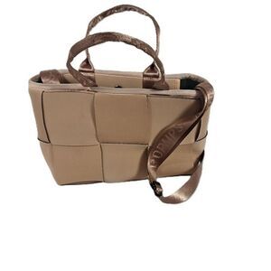 Popups Brand Tan Woven Neoprene Mini Tote Bag Logo Strap